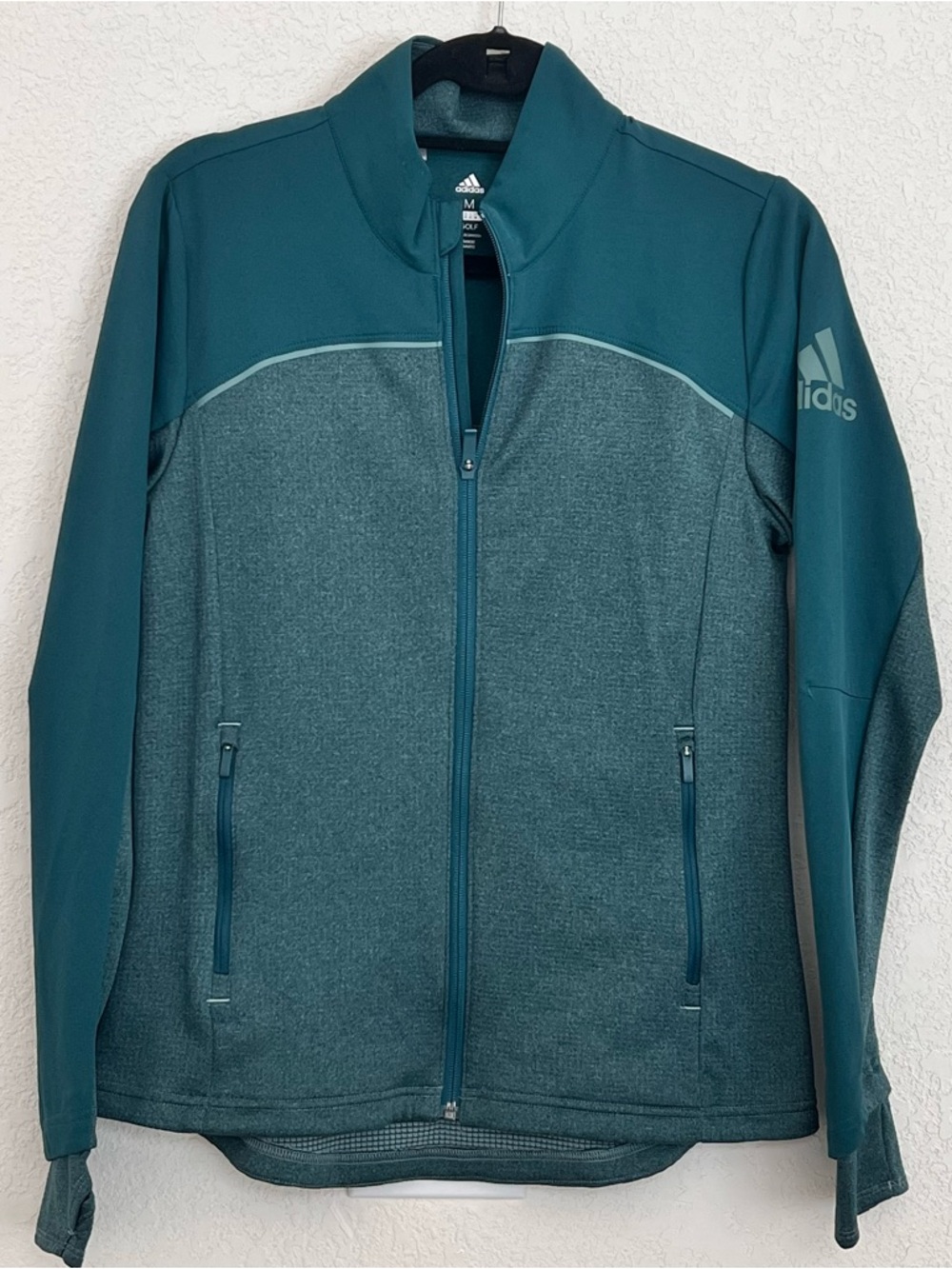 Adidas Women’s Sz M Full Zip Golf Jacket Teal Green